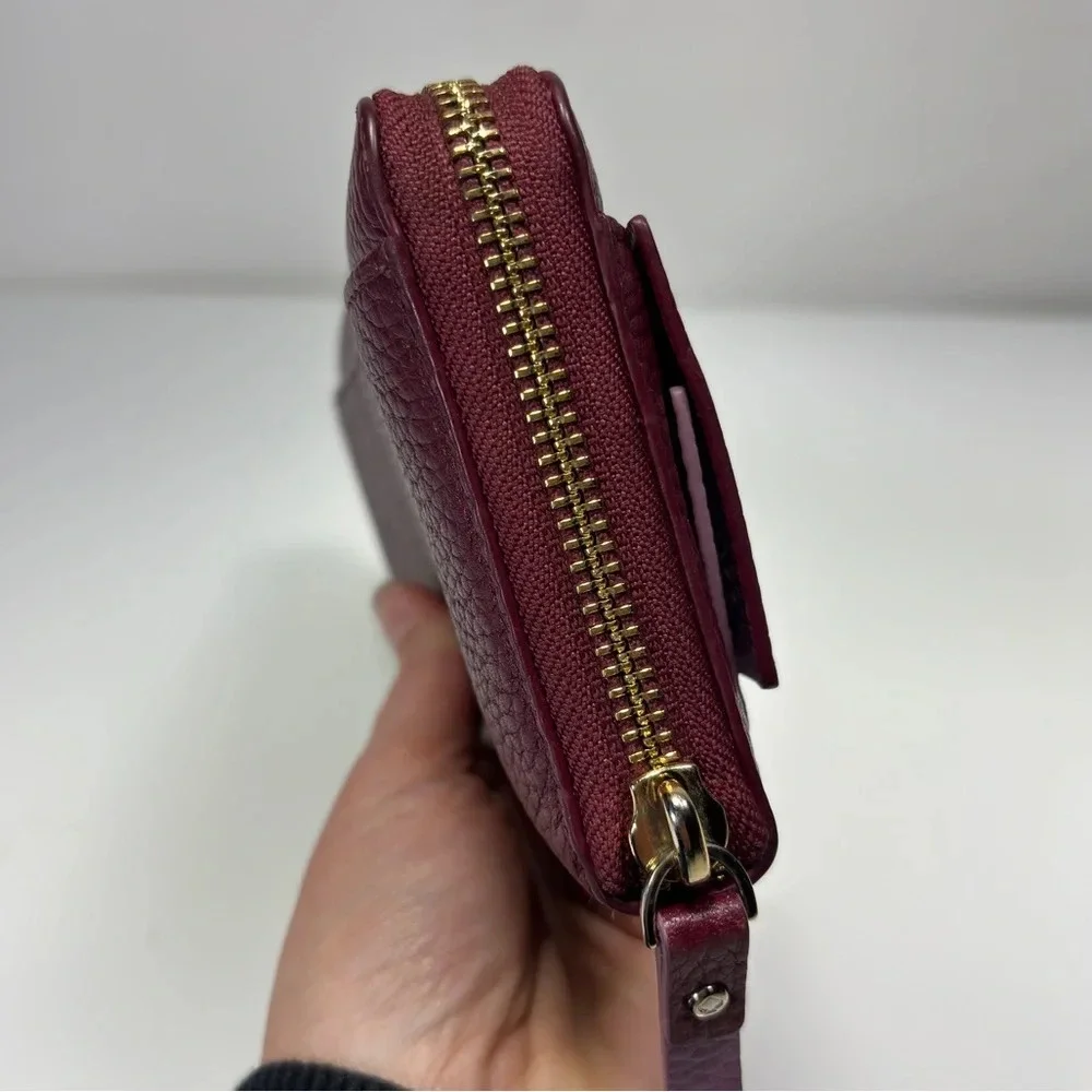 Kate Spade Eden Lane Lacey Zip Around Wallet Merlot Pebbled Leather Bow Accent